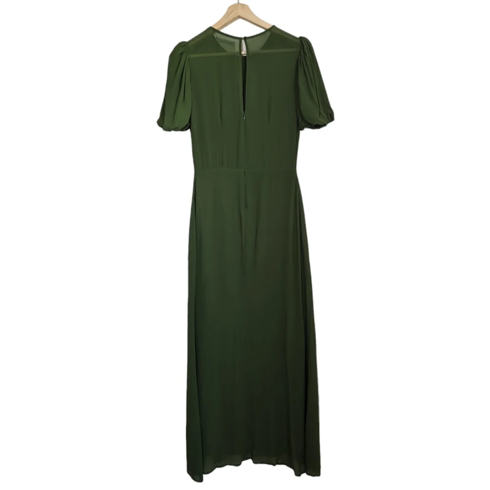 NWT | Reformation | Sandy Beth Moss Green Puff Sleeve Midi Dress - Picture 2 of 13